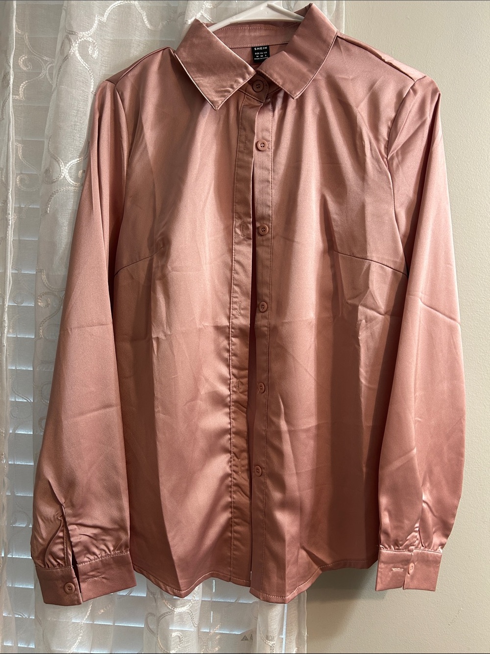 Satin Button-Up Shirt in Dusty Rose